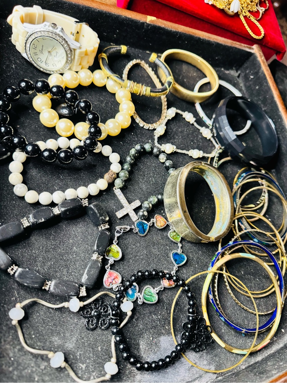Vintage 80s 90s Custom Jewelry Bangles lot Set – Black, White, Gold